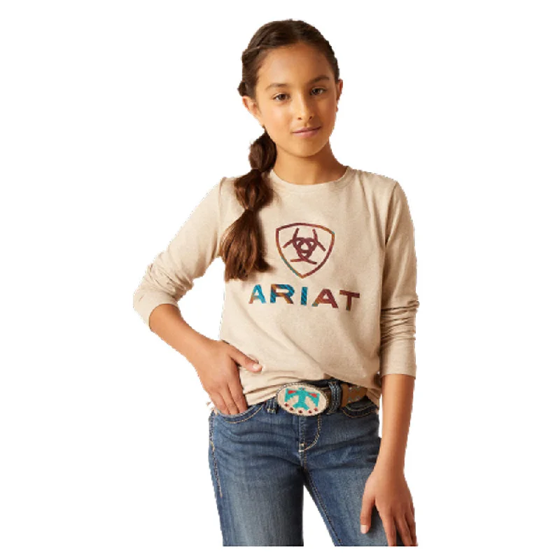 Fresh Styles, Fresh Deals 10046463 Ariat Girls Serape Shield Long Sleeve Shirt - Oatmeal Heather