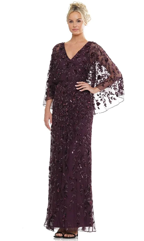 Season Offer Marsoni by Colors MV1282 - Illusion Cape Leaf Appliqued Formal Gown