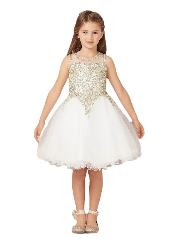 Clothes For Sale Little Girls Ivory Gold Lace Tulle Short Pageant Easter Dress 2-6