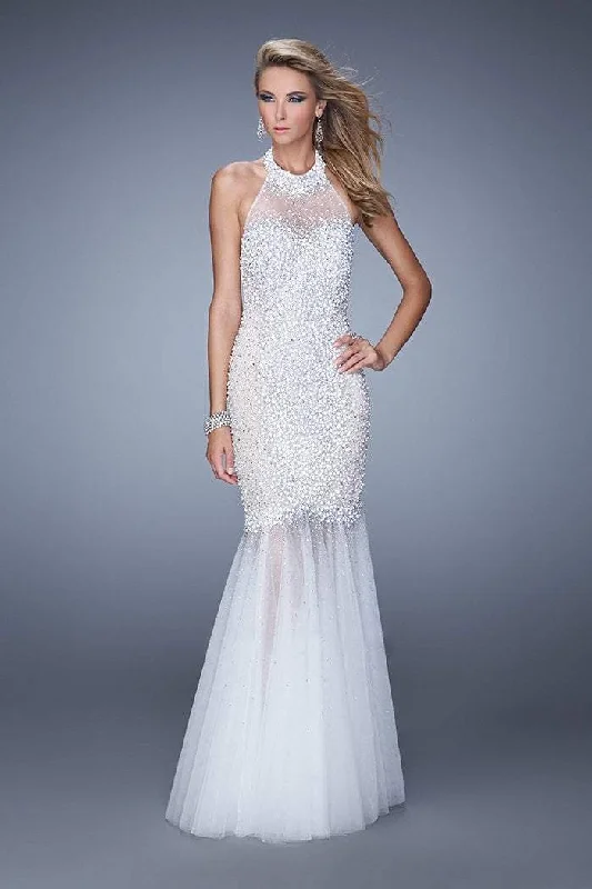 Clearance Sale, All Cheap La Femme Gigi Bead Embellished Illusion Halter Mermaid Gown 21363