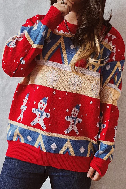 Casual and Comfortable Outfits Christmas Pattern Knitted Crew Neck Long Sleeved Sweater