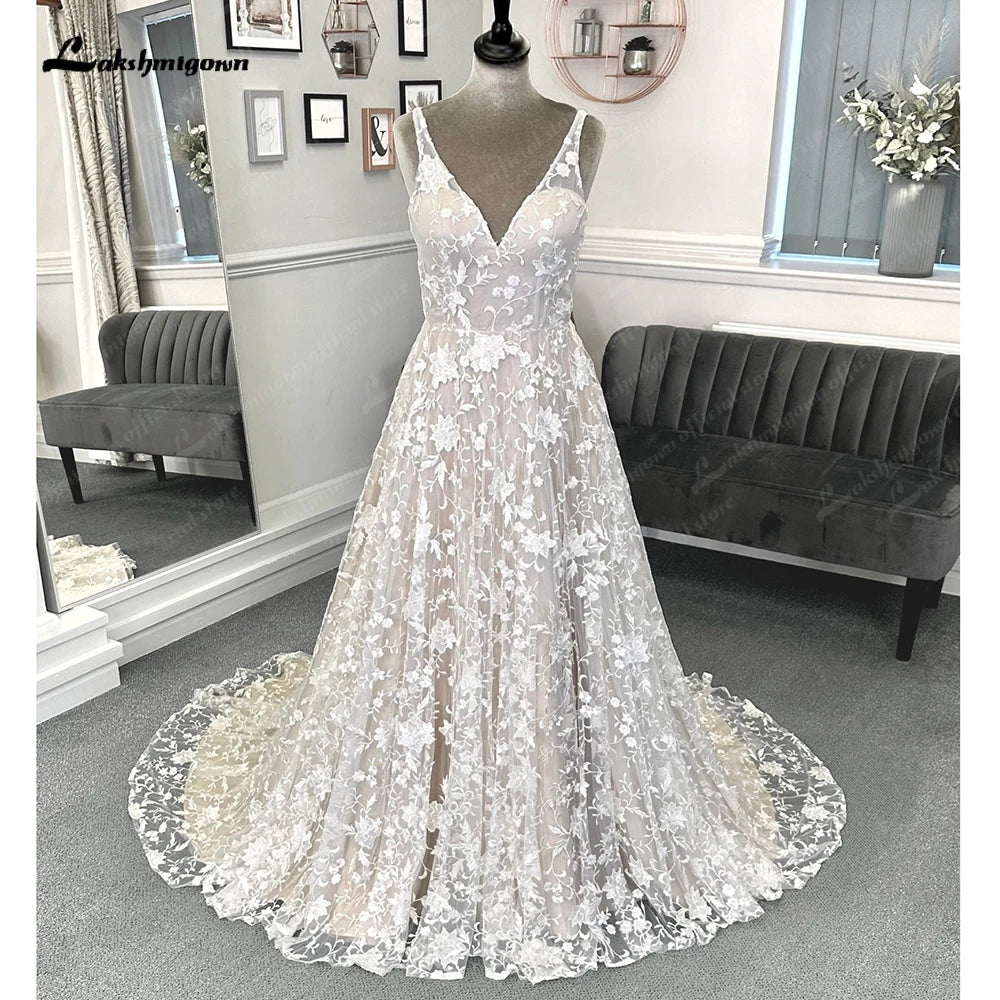 Trend Alert Roycebridal Vintage Champagne Full Lace Boho Wedding Dress 2025 Vestidos Noivas V Neck Sexy Bridal Wedding Gowns Open Back