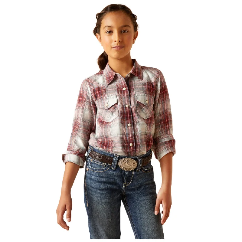 Enjoy Discount 10046421 Ariat Girls Afternoon Western Snap Long Sleeve Shirt - Laramie Plaid