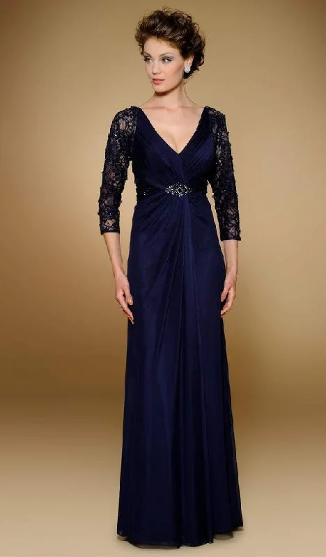 Women Wear Brands Rina Di Montella - Pleated Surplice Bodice Chiffon Gown RD1813 - 1 pc Navy In Size 8 Available