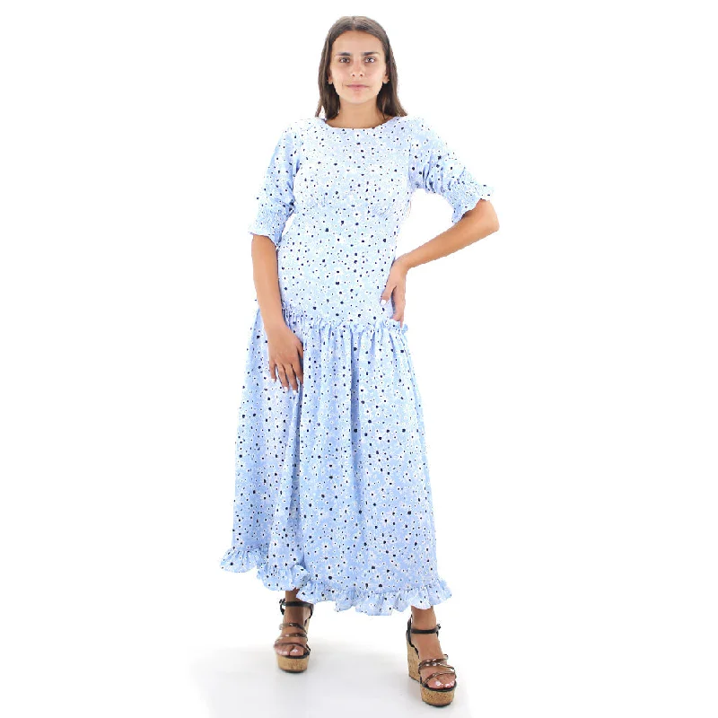 Your Timeless Wardrobe Awaits Women's Floral Ruffle Long Dress,Blue