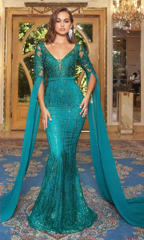 Limited Time Deal Portia and Scarlett - PS22168 Bat Sleeved Embellished Mermaid Gown