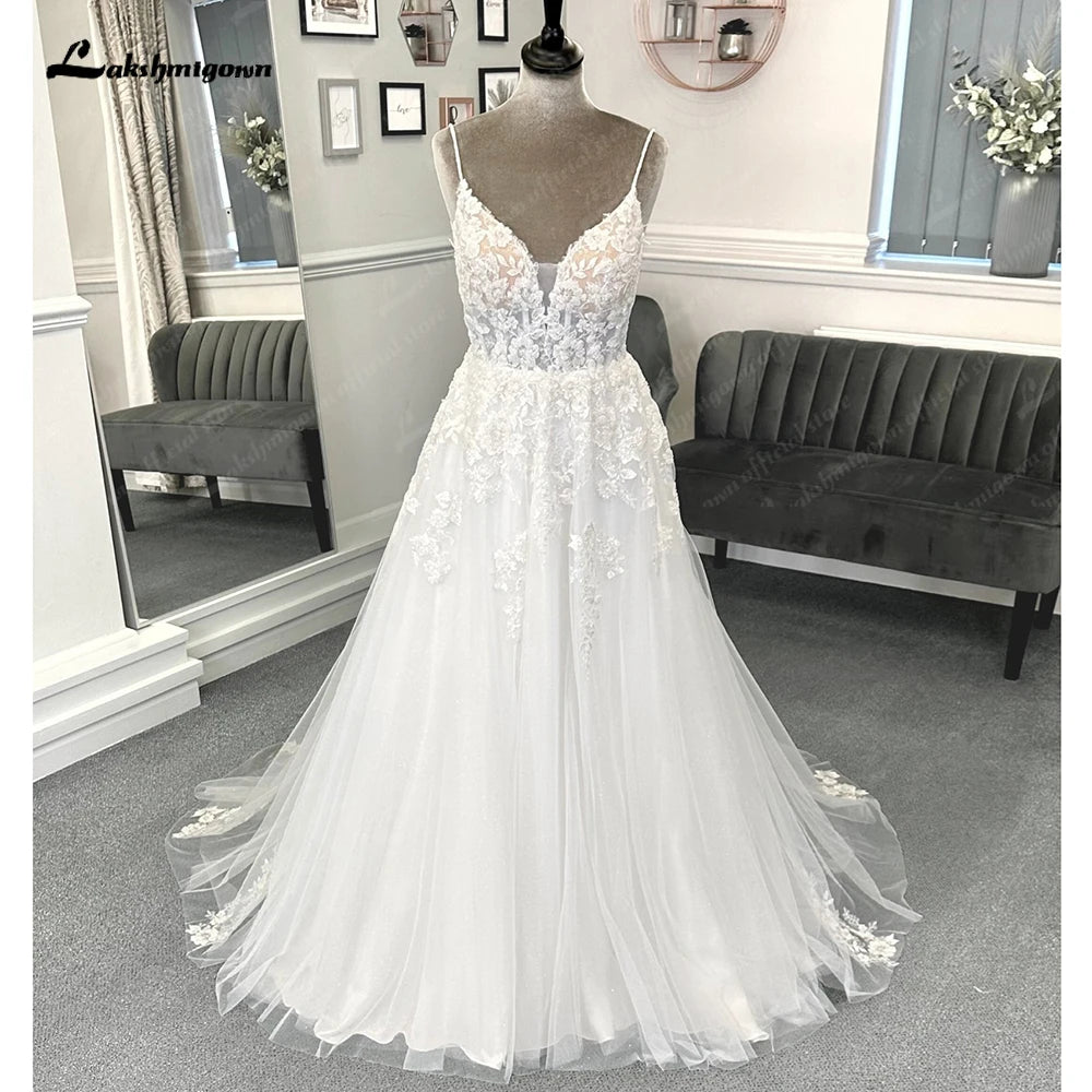 Hot Trends Roycebridal Beach Formal Wedding Dresses Sweep Train Sleeveless Spaghetti Strap Lace With Appliques 2025 Bridal Gowns