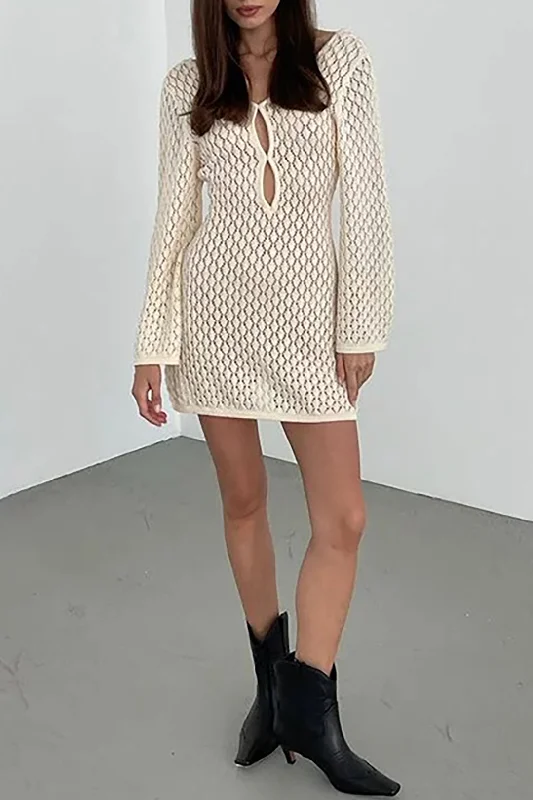 Trend Alert Knitted Cut Out Backless Long Sleeve Mini Dress