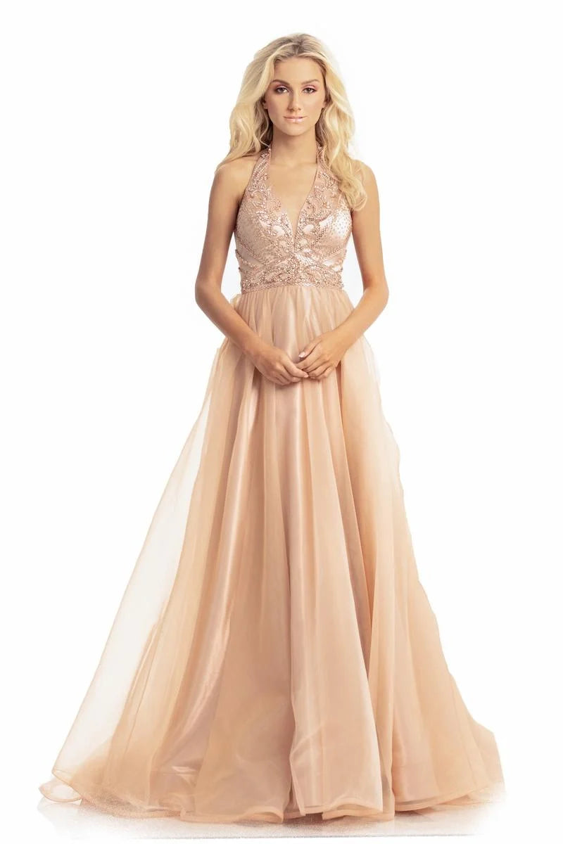 Chic Style Johnathan Kayne 9066 Size 12 Rose Gold Halter prom Dress Formal Pageant Gown