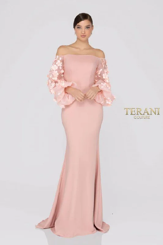 Women’s Trendy Outfits Terani Couture 1911E9128 Organza Sleeves Evening Dress