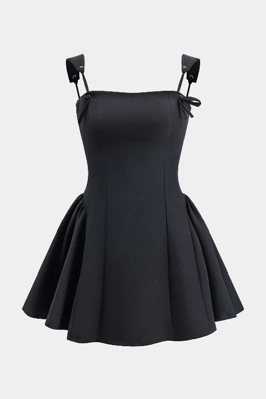 Limited Time Offer Pleated Bow Zipper Tie Back Slip Mini Dress