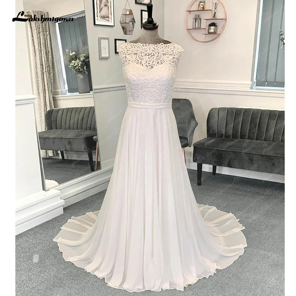 Fashionista Favorites Roycebridal Top Lace Chiffon Women Wedding Dress 2025 Hochzeit Boat Neck Vestidos Civil Bridal Gowns Open Back