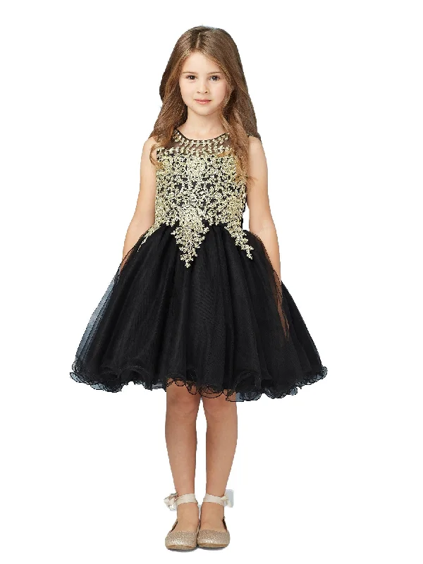 Sales Clothes Little Girls Black Gold Lace Tulle Short Pageant Dress 2-6