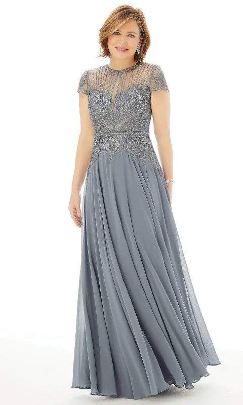 End of Season Sale MGNY By Mori Lee - 72221 Beaded Embroidery Illusion Neck Chiffon Gown