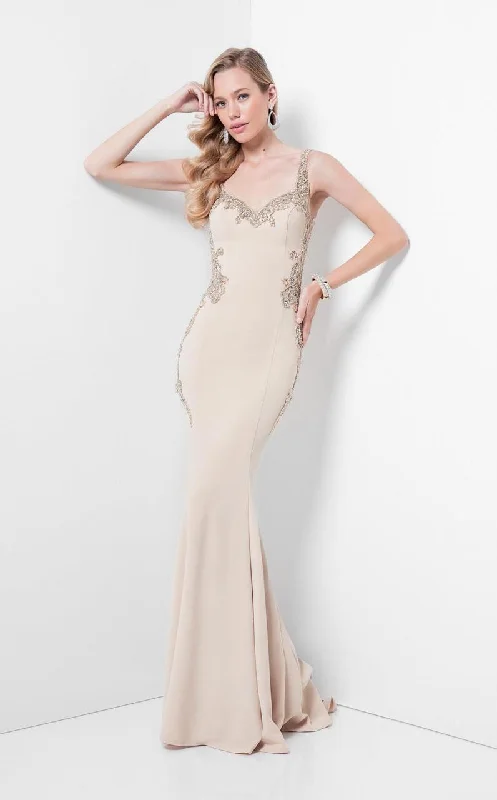 Redefining Women's Style Terani Couture 1712E3268 Ornate Paneled Mermaid Gown - 1 pc Champagne In Size 4 Available