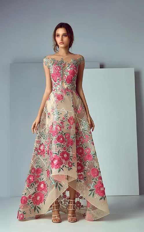 Odd Size Clearance Sale Saiid Kobeisy Illusion Embroidered High Low Gown 3183