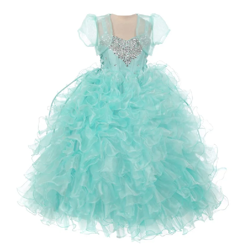 Online Boutique Stores Little Girls Aqua Heart Shape Beaded Organza Jacket Pageant Dress 4-6