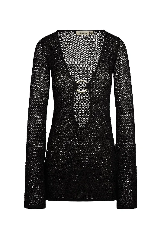 Everyday Basics Montego Mini Dress - Black Lace Crochet