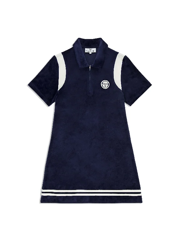 Snag Fabulous Fashion Bargains Veneto Velour Polo Mini Dress- Maritime Blue