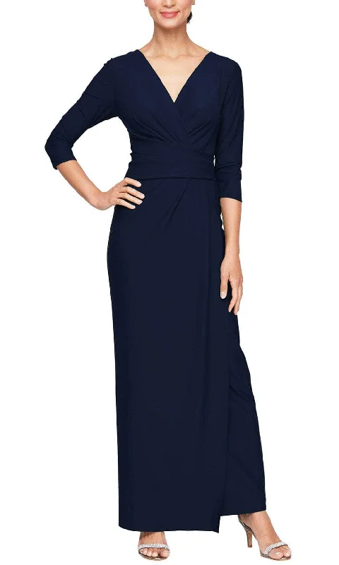 Rocker Chic Fashion Alex Evenings 8134413 - V-Neck Tucking Detail Formal Gown