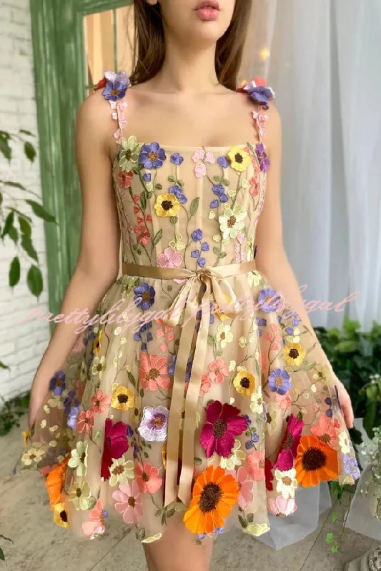 Premium Fashion Like A Fairy Embroidery Floral Applique Prom Mini Dress