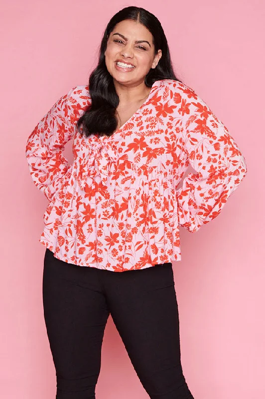 Season Appropriate Women's Collection Focus Pink Floral Blouse