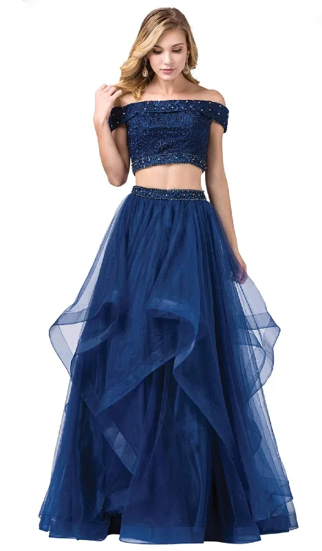 Unleash Your Trendy Side Dancing Queen - 2545 Embroidered Off Shoulder Two-Piece Gown