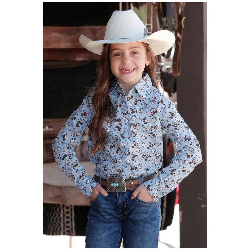 Chic Style, Always In Vogue CTW3380002 Cruel Girl Girls' Long Sleeve Shirt - Light Blue with Cow Print