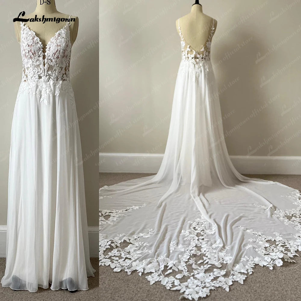 Trendy New Clothes Roycebridal Boheme A Line Boho Lace Floral Wedding Dress Open Back 2025 Wedding Gowns for Bride Spaghetti Straps Vestido Novia