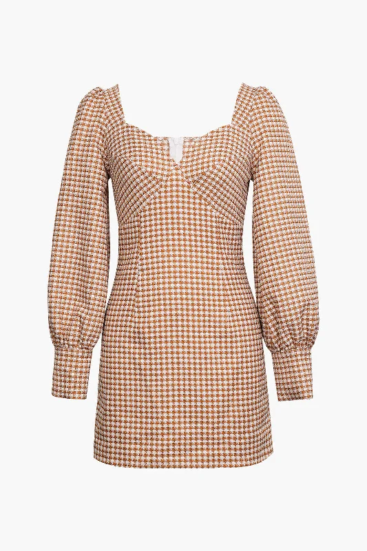 Winter Wardrobe Clearance Check Print Bust Long Sleeve Mini Dress