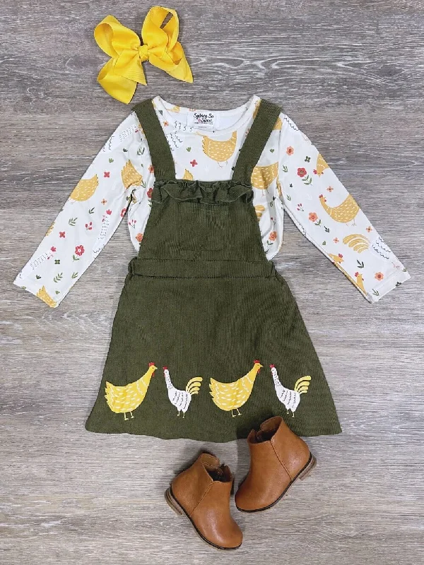 Fashion-forward Women’s Clothing Chicken Chicken Olive Corduroy Girls Jumper Dress Set