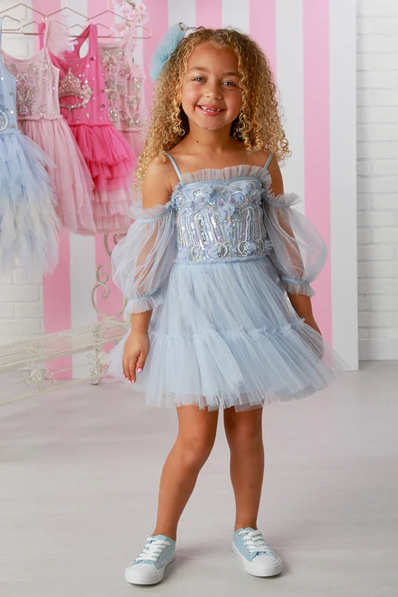 Trendy Street Style Attire Girls Enchanting Sky Blue Fairy Princess Dyanna Dress, 12M-14