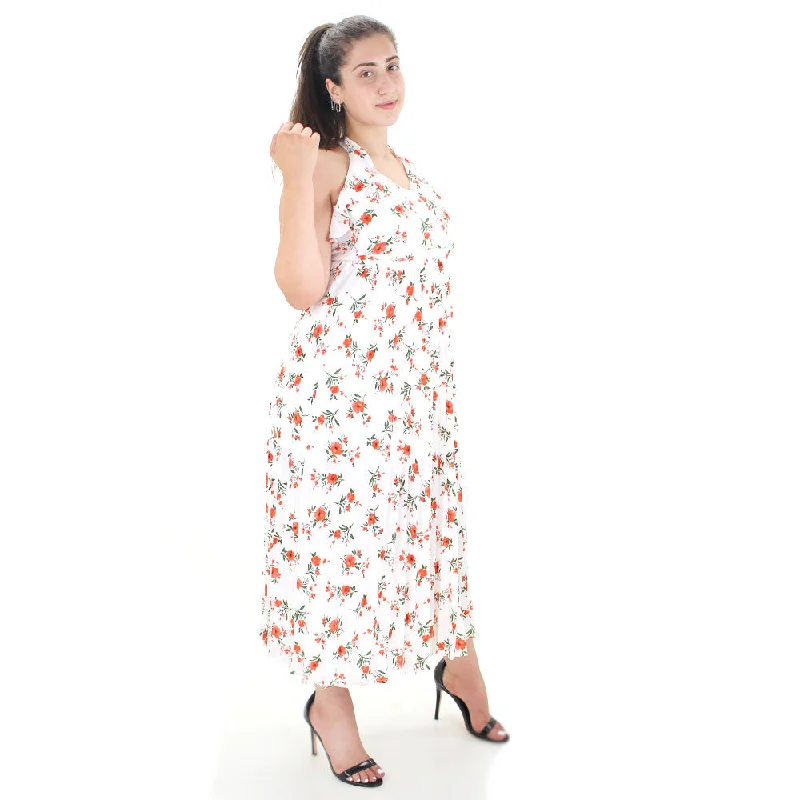 Chic Trends Unveiled Women's Floral Print Long Dress,White