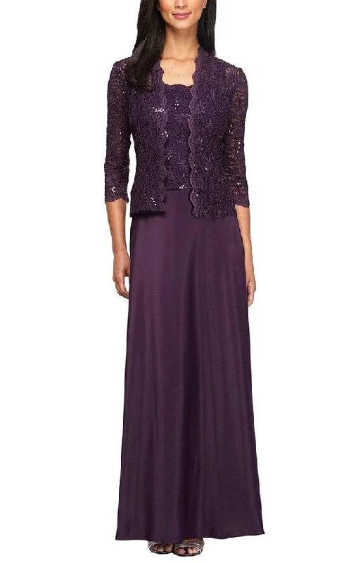 Weekend Sale Alex Evenings - 2121198 Lace Quarter Sleeve Jacket Long Gown