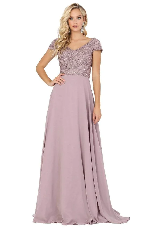 Stylish Looks Dancing Queen - 4015 Short Sleeve Beaded Bodice Chiffon Gown