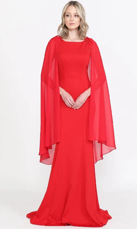 Embrace New Fashion Poly USA 8566 - Jewel Neckline with Sheer Cape Long Gown