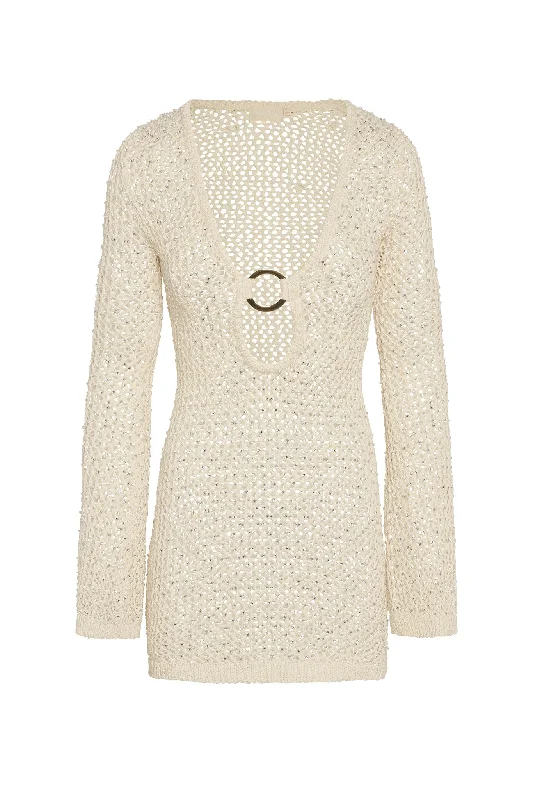 Chic And Trendy Montego Mini Dress - Ivory Diamond Crochet