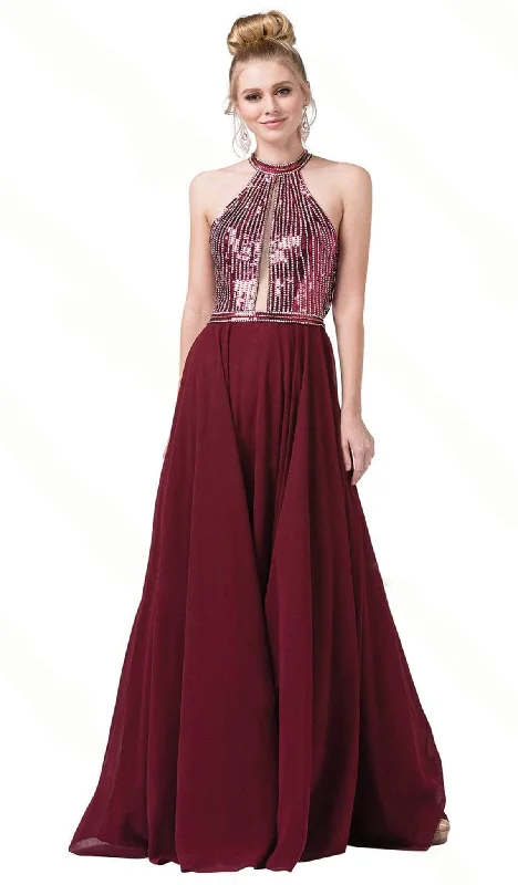 Dive Into Trendy Women's Fashion Dancing Queen - 2498 Sequined Halter A-Line Prom Gown