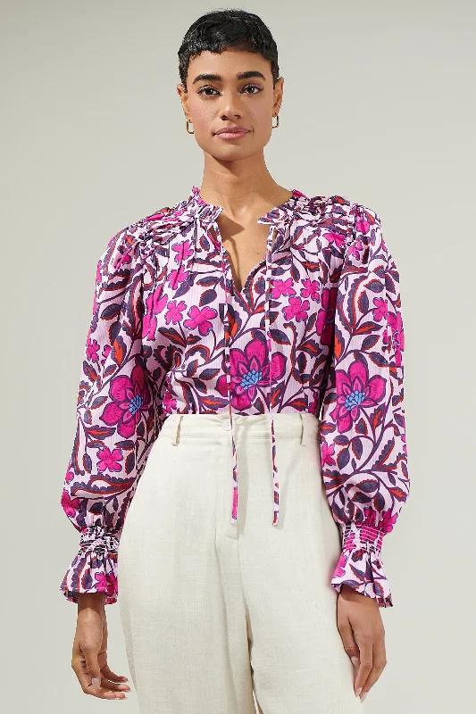 Eclectic Style Wardrobe Aubrey Floral Russo Pleated Long Sleeve Blouse