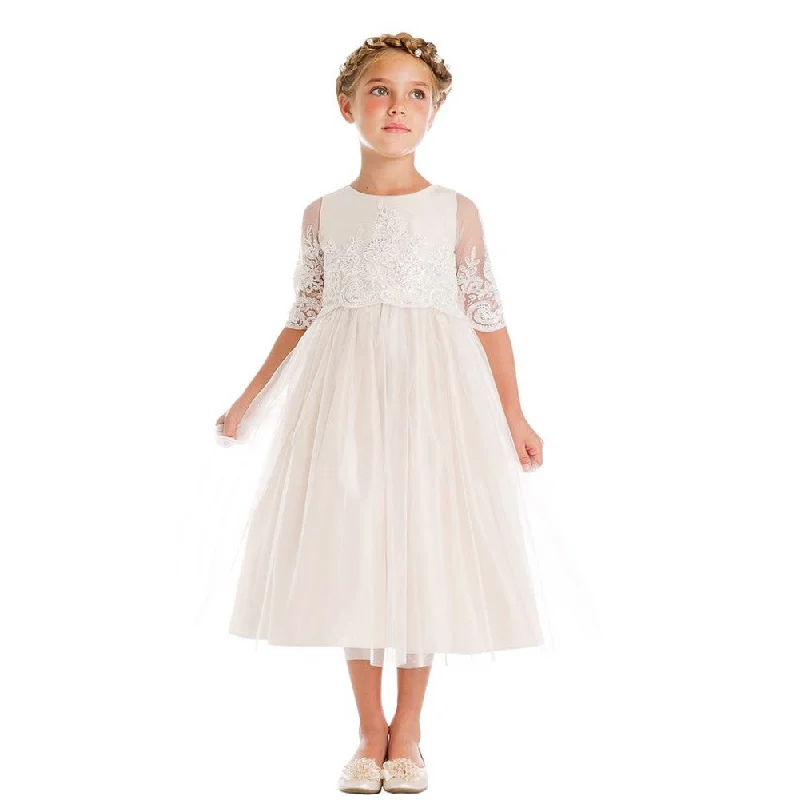 Clothing Sales Little Girls Champagne Sequin Cord Detail Flower Girl Dress 2-6