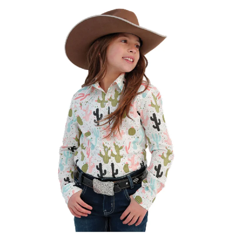 Durable Fashion Picks CTW3380001 Cruel Girl Girls' Long Sleeve Cactus Print Western Snap Shirt