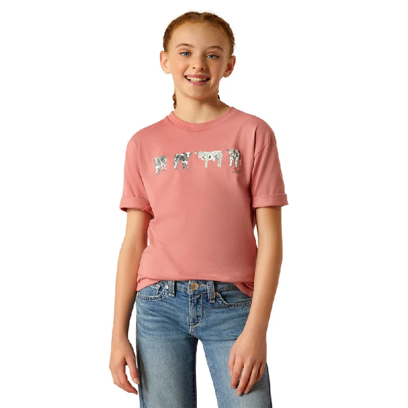 Chic Trends Unveiled 10052539 Ariat Girls' Ariat Mini Cow Squad T-Shirt - Dusty Rose