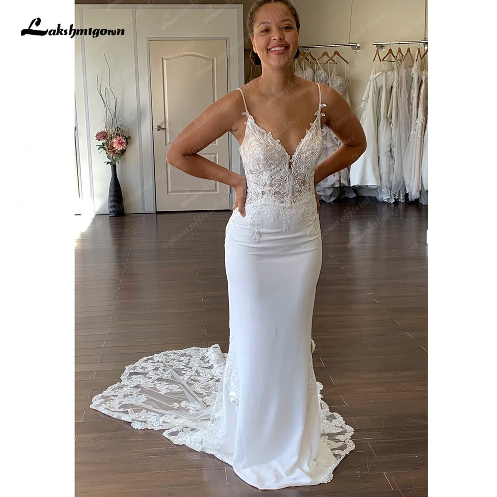 Glamorous Evening Wear Roycebridal Sexy Bridal Crepe Mermaid Wedding Dress 2025 Vestidos De Noivas Spaghetti Straps Women Boho Beach Wedding Gowns