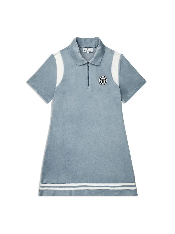 Style Your Wardrobe Veneto Velour Polo Mini Dress- Celestial Blue