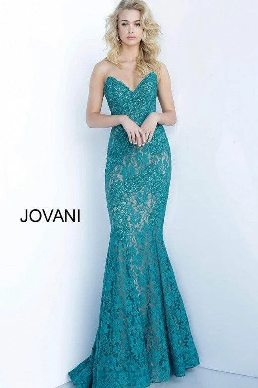 Dive Into Trendy Styles Jovani 37334 Prom Long Strapless Formal Lace Dress