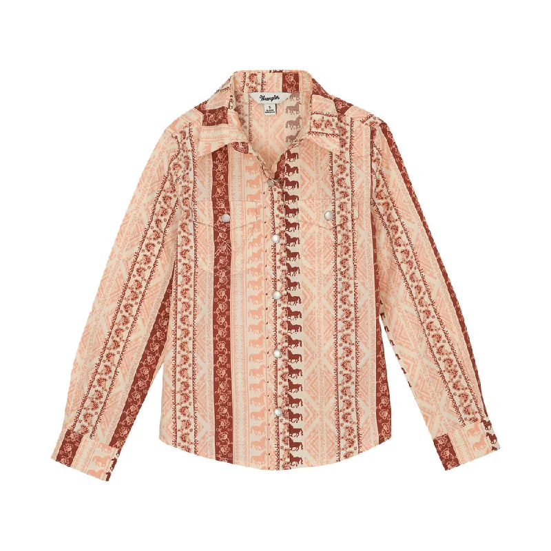 Chic Trend Collection 112359397 Wrangler Girls' Western Long Sleeve Snap Shirt - Pink Print Stripe