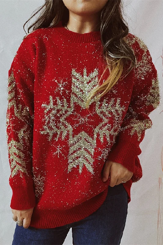 Stylish Everyday Clothing Christmas Pattern Knitted Crew Neck Long Sleeved Sweater