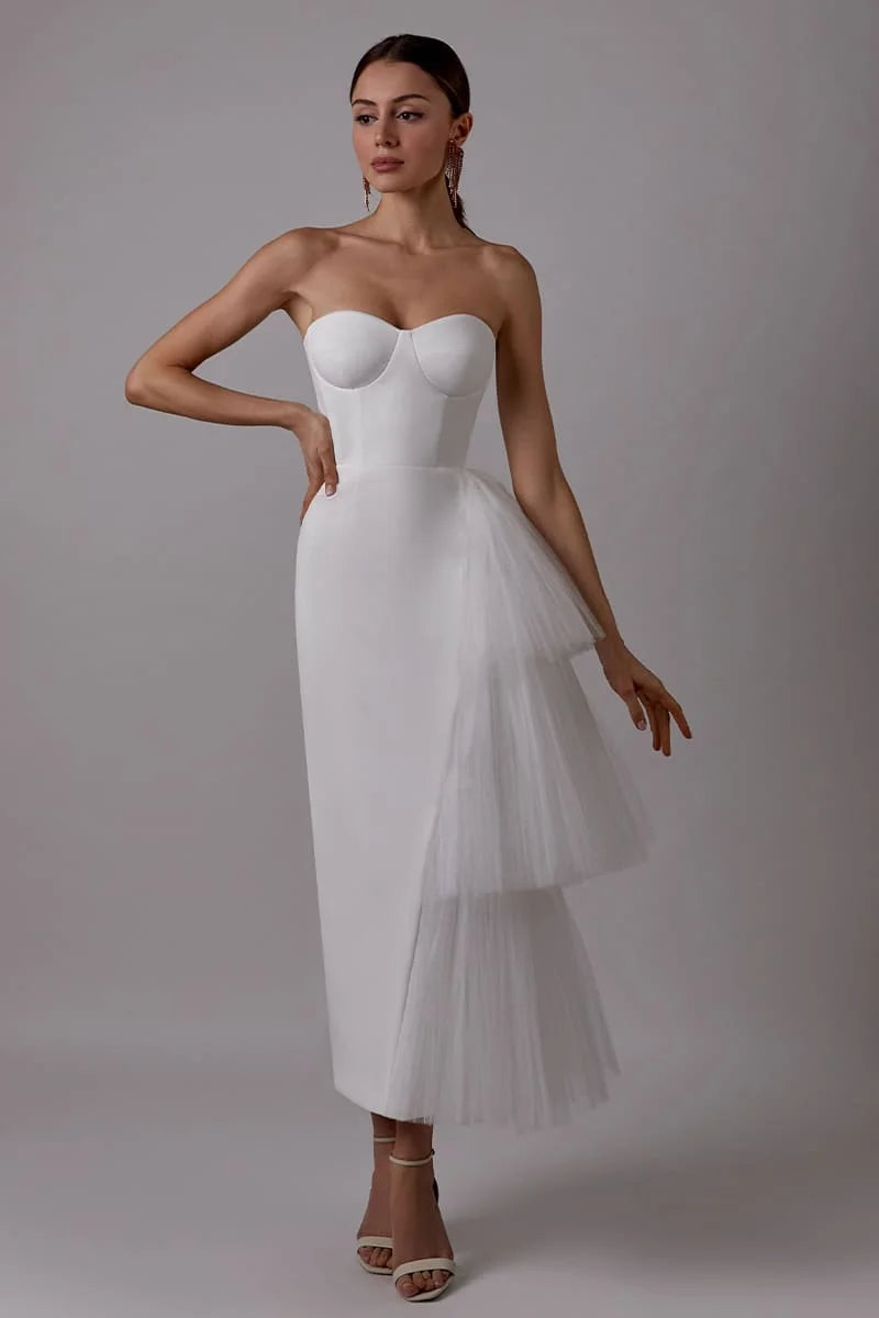 Elegant Simplicity Wardrobe Roycebridal Short Boho Wedding Dress with Pleat Tulle Satin Wedding Gown Vestido De Noiva Wedding Party Dress