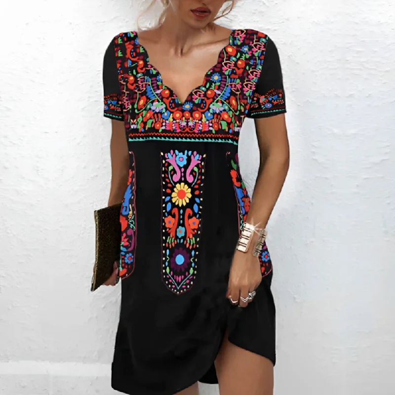 Season Appropriate Women's Collection Colorful Aztec Print Empire Waist Mini Dress