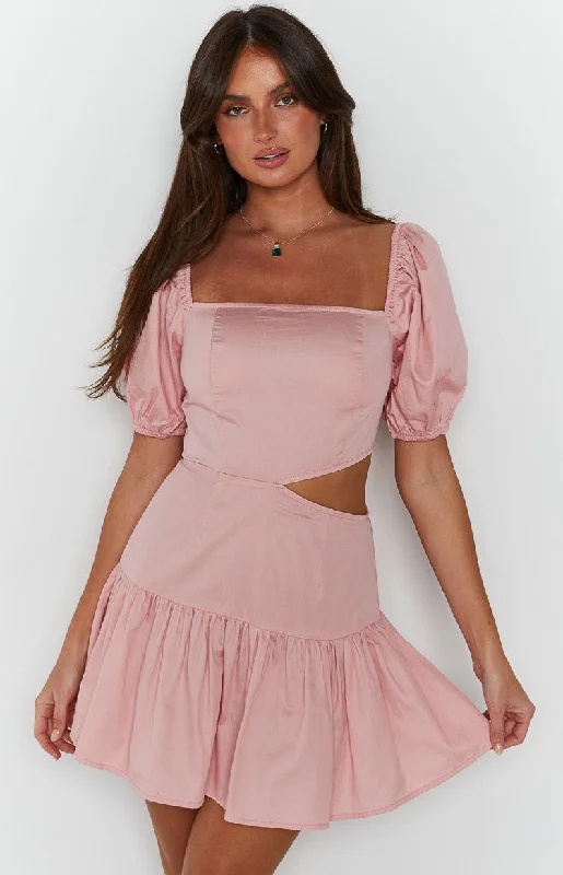 Comfortable Casual Wear Melea Pink Puff Sleeve Mini Dress